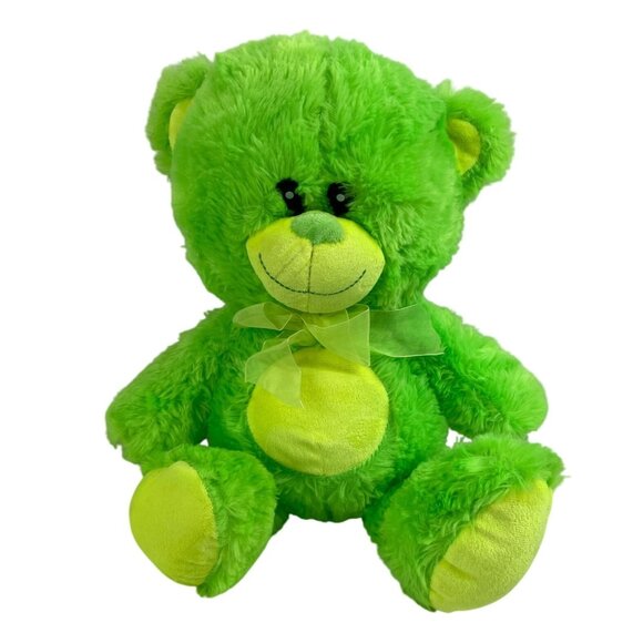 Vintage Fiesta Barrington 17" Neon Green Teddy Bear w/Bow Stuffed Plush Animal - Picture 1 of 9